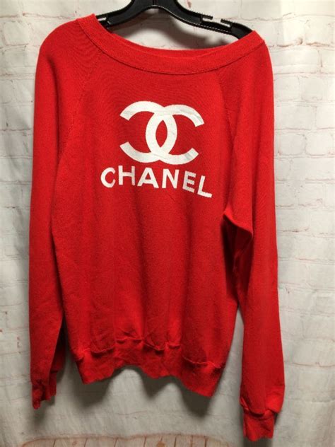 vintage chanel red sweater|vintage bootleg Chanel sweatshirt.